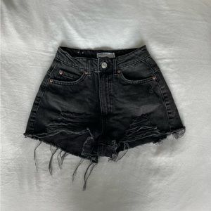 Black denim ripped jean shorts